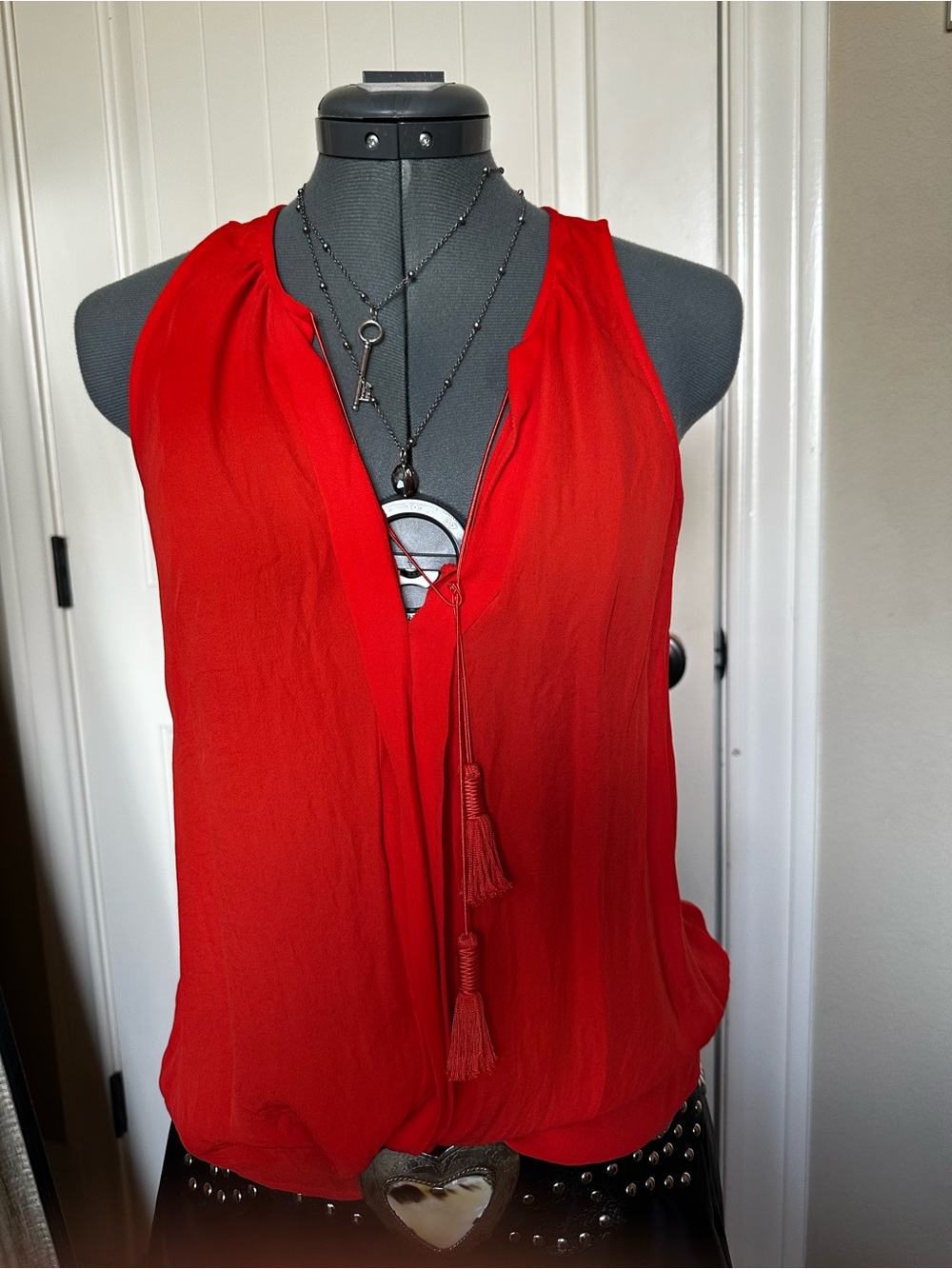 Joie Orange 100% Tassel Blouse Size M